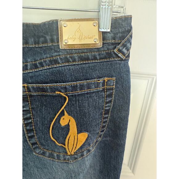 Baby Phat Women’s Jeans Size 11 Straight Leg Dark Wash Gold Cat Logo Y2K Denim - Picture 5 of 10